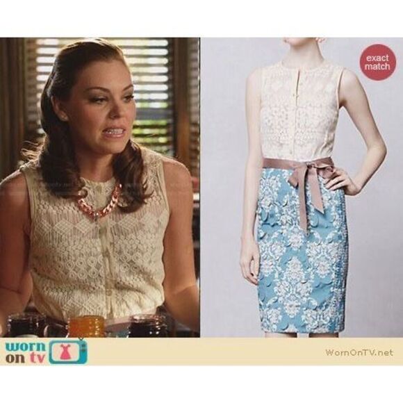 Beguile by Byron Lars Dress Women 8 Lasercut Lace Blue Cream Pretty Little Liars - Picture 12 of 12